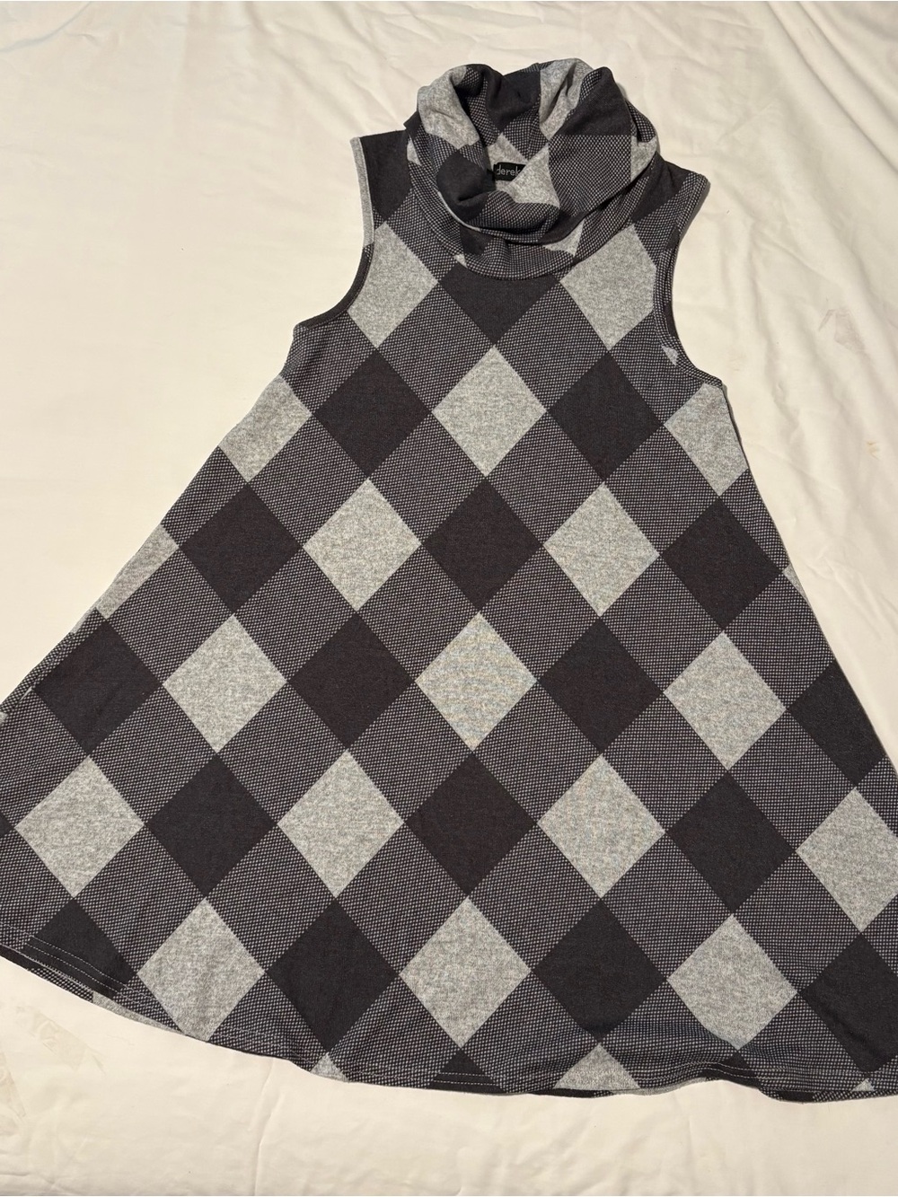 Derek Heart Gray & Black Plaid Cowl Neck Sleeveless Dress